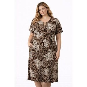 Tacera 2X Slinky Comfort Dress Leopard Floral Stretch Lounge Chic Slinky NWT